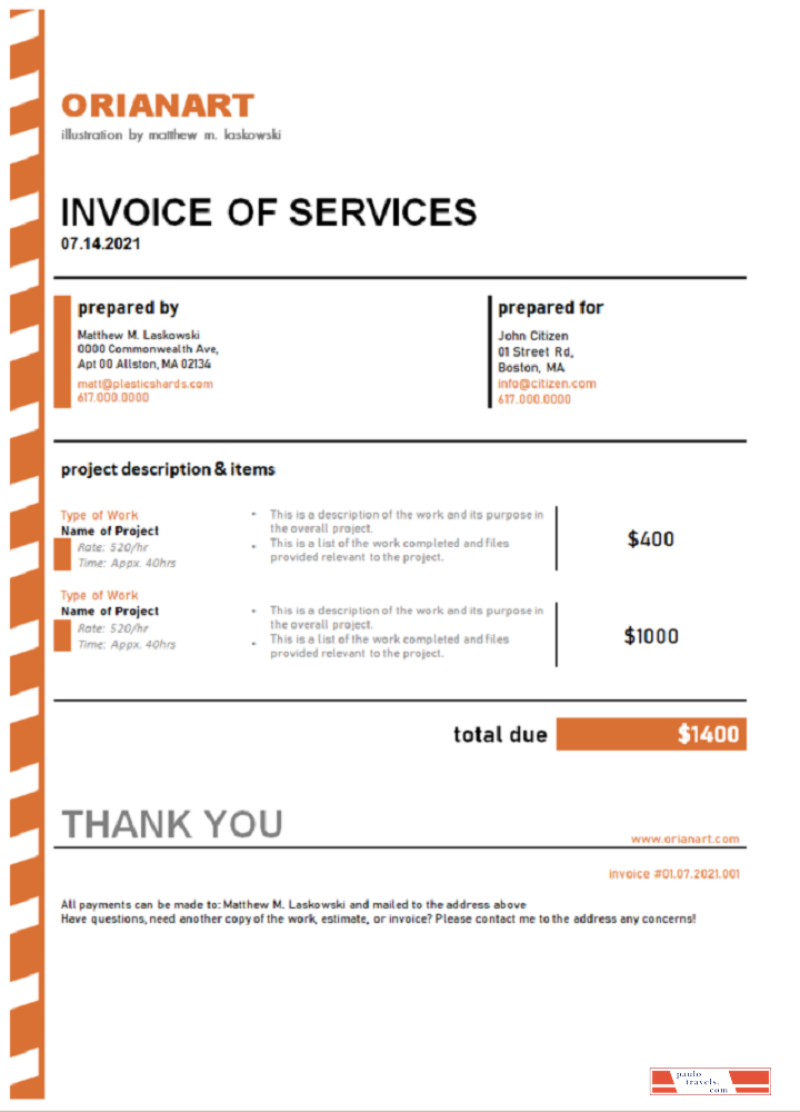 Australia Orianart art and design company invoice PSD template